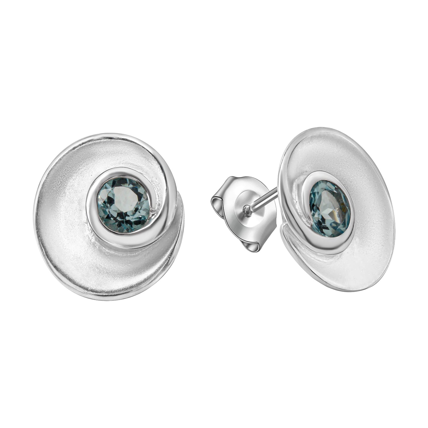 Ohrring 925 Silber mattiert 925/- Sterling Silber rhodiniert 1,3cm Blautopas beh.