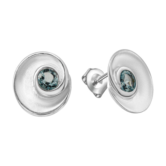 Ohrring 925 Silber mattiert 925/- Sterling Silber rhodiniert 1,3cm Blautopas beh.