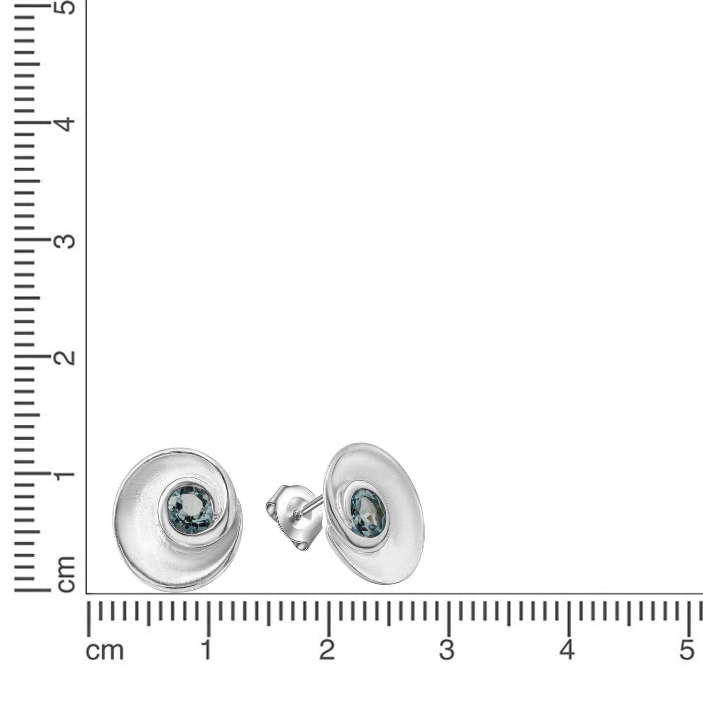 Ohrring 925 Silber mattiert 925/- Sterling Silber rhodiniert 1,3cm Blautopas beh.