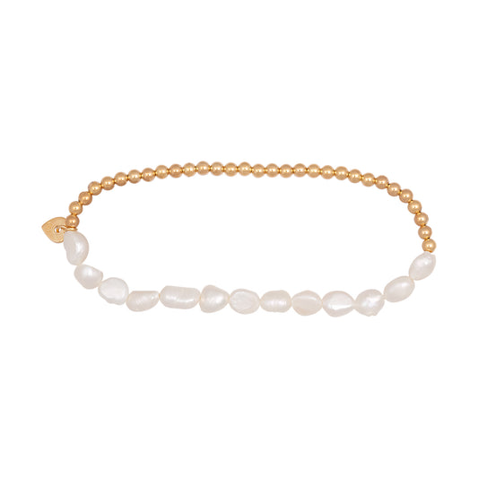 cai Stretch-Armband Textilband 925/- Sterling Silber vergoldet 17cm Süßwasserzuchtperle