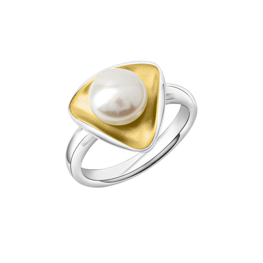 Ring 925 Silber Süßwasserzuchtperle 925/- Sterling Silber vergoldet (teil) ohne