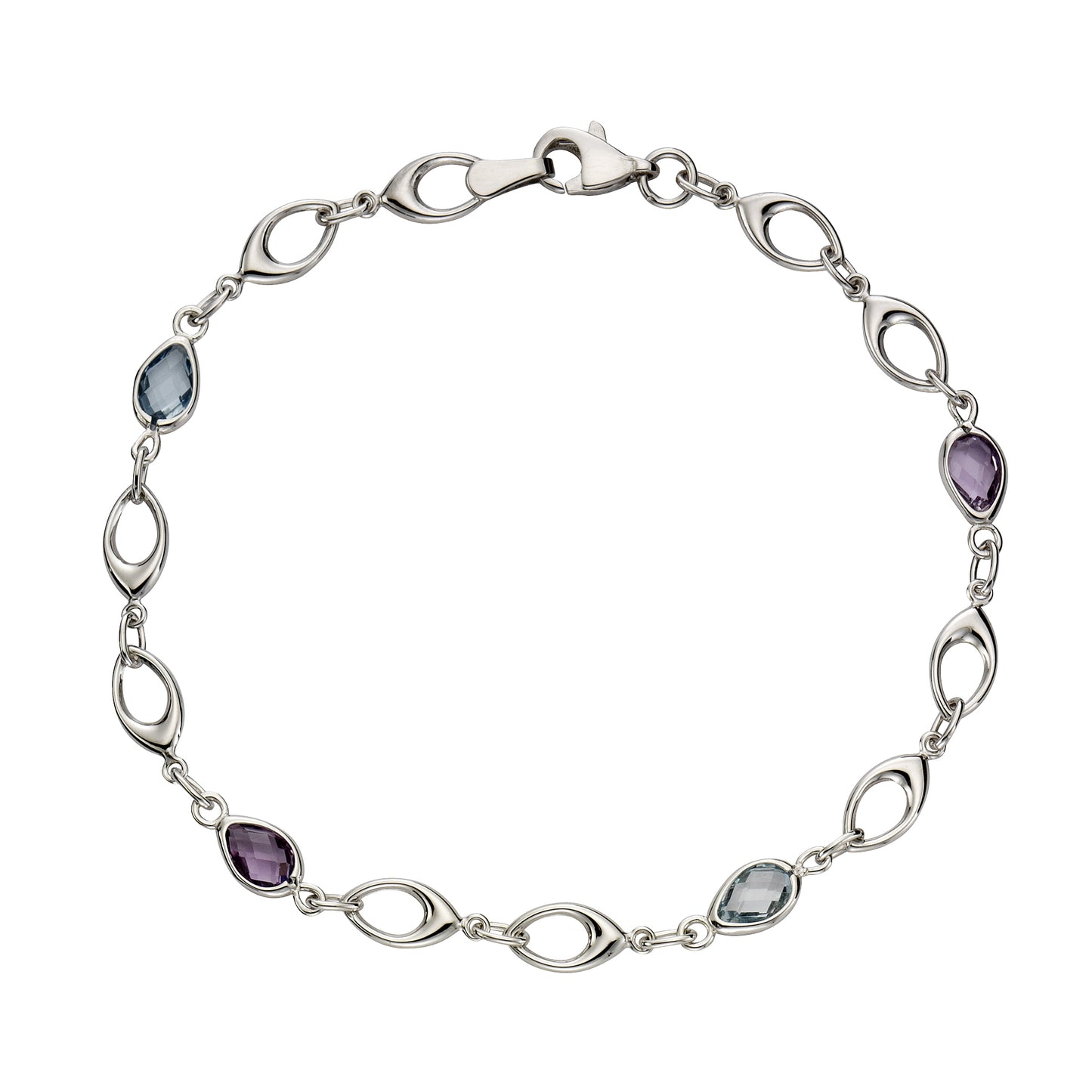 Armband Gliederarmband 375/- Gold rhodiniert 19cm Amethyst