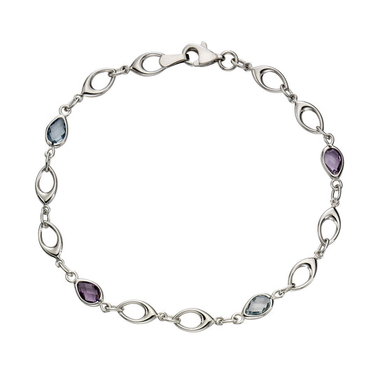 Armband Gliederarmband 375/- Gold rhodiniert 19cm Amethyst