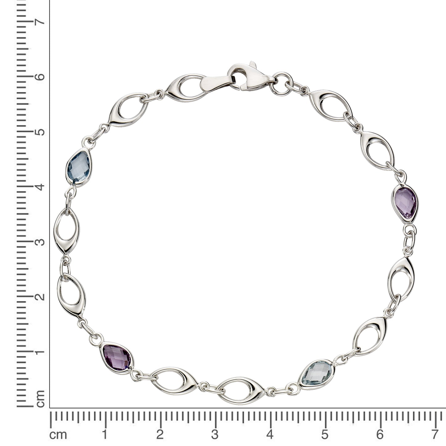 Armband Gliederarmband 375/- Gold rhodiniert 19cm Amethyst