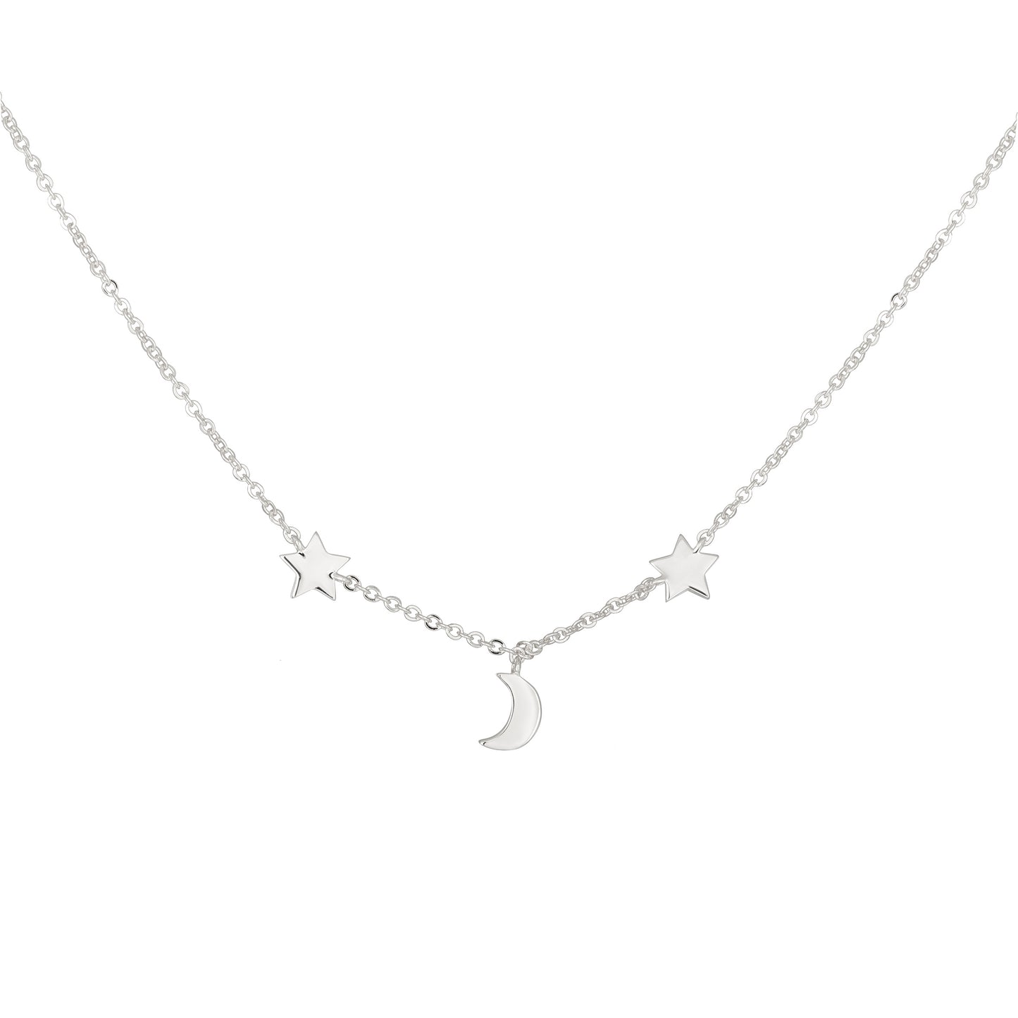 cai Collier 925 Sterling Silber rhodiniert Mond Sterne Flachpanzerkette 925/- Sterling Silber rhodiniert 44,0cm