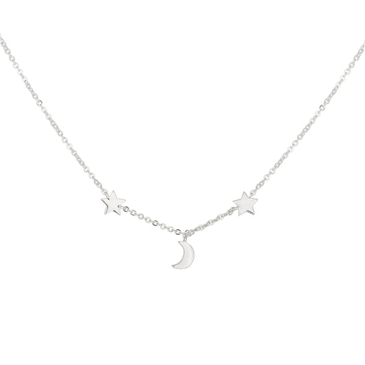 cai Collier 925 Sterling Silber rhodiniert Mond Sterne Flachpanzerkette 925/- Sterling Silber rhodiniert 44,0cm