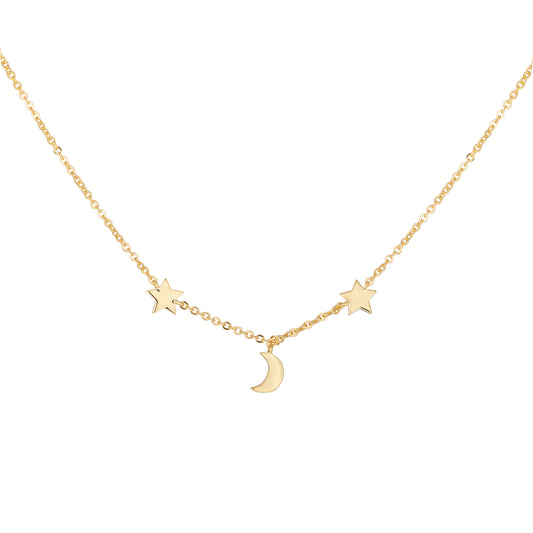 cai Collier 925 Sterling Silber vergoldet Mond Sterne Flachpanzerkette 925/- Sterling Silber rhodiniert 44,0cm