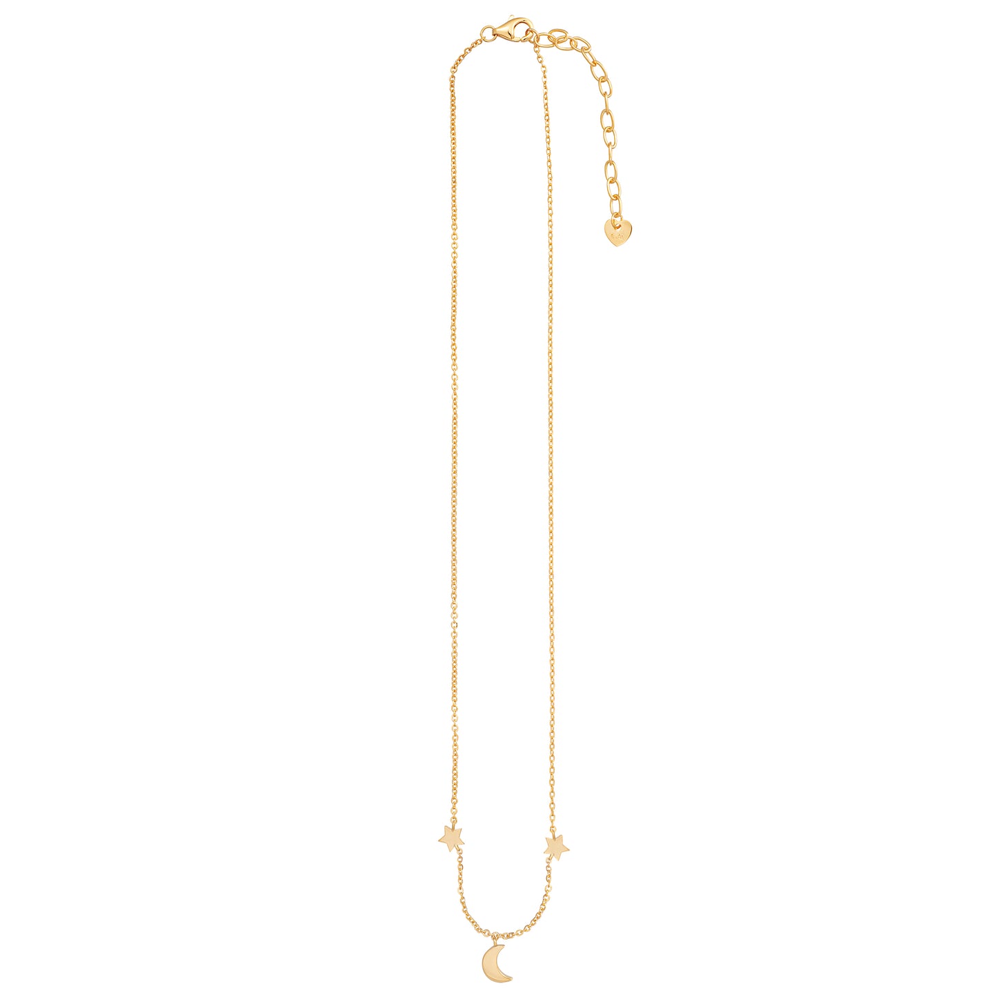 cai Collier 925 Sterling Silber vergoldet Mond Sterne Flachpanzerkette 925/- Sterling Silber rhodiniert 44,0cm