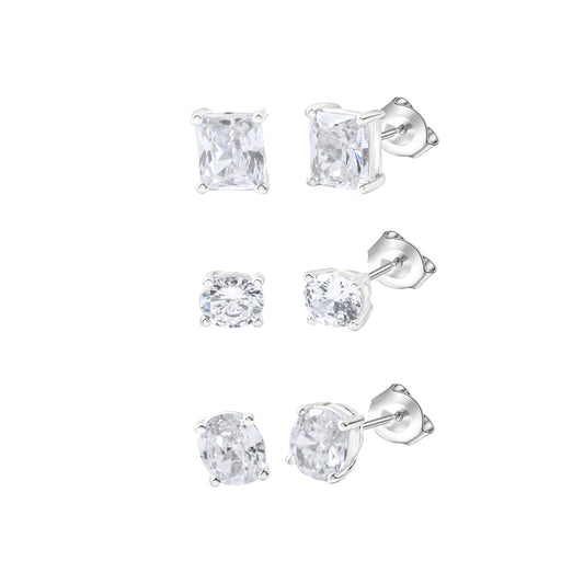 Ohrstecker Set 925/- Sterling Silber rhodiniert 1,0cm Zirkonia