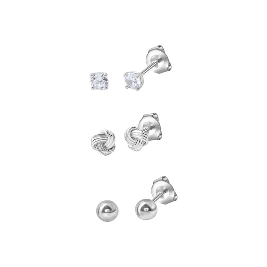 Ohrstecker Set 925 Sterling Silber rhodiniert Zirkonia 925/- Sterling Silber rhodiniert 1,0cm Zirkonia