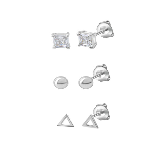 Ohrstecker Set 925/- Sterling Silber rhodiniert 1,0cm Zirkonia