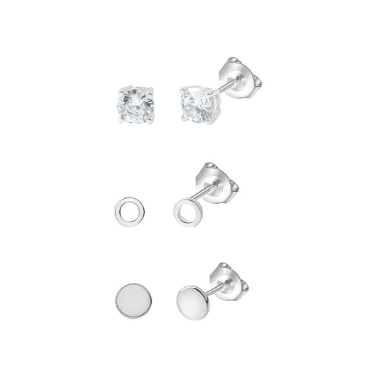 Ohrstecker Set 925/- Sterling Silber rhodiniert 1,0cm Zirkonia