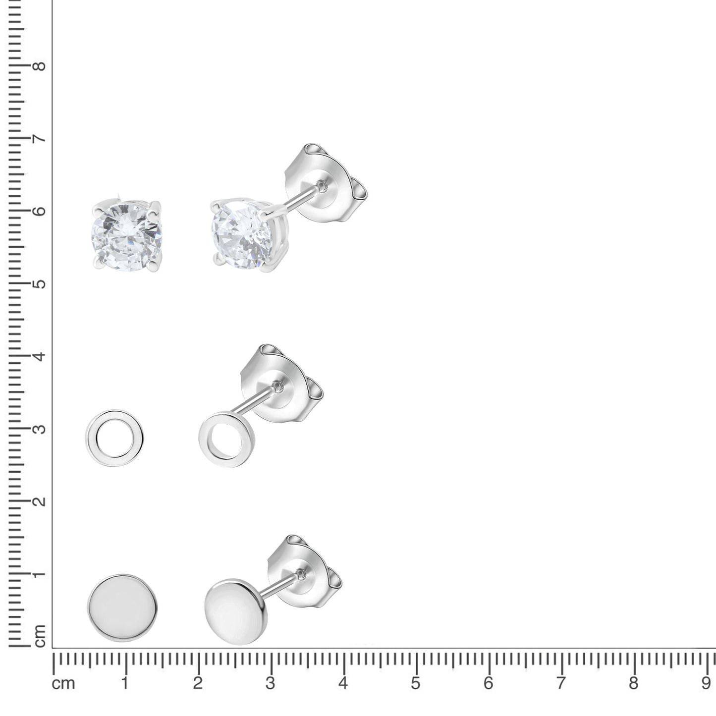 Ohrstecker Set 925/- Sterling Silber rhodiniert 1,0cm Zirkonia