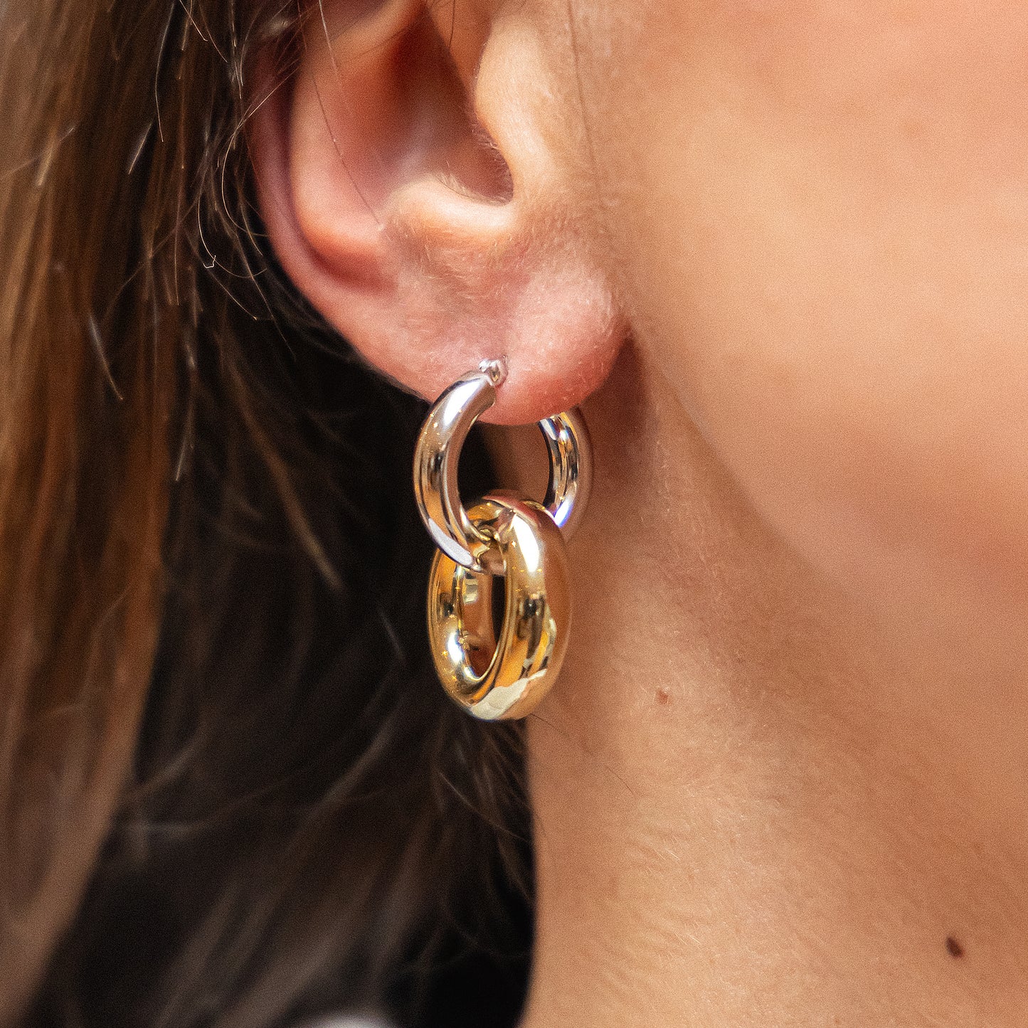 Creolen mit Einhänger 925/- Sterling Silber vergoldet (teil) 3,0cm ohne