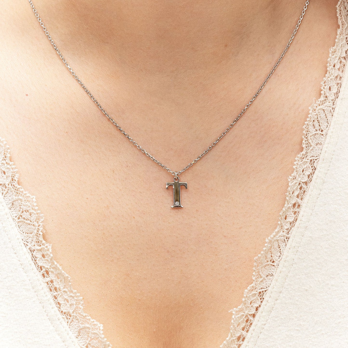 Halskette Flachpanzerkette 925/- Sterling Silber rhodiniert 48,0cm Diamant 0,008ct.