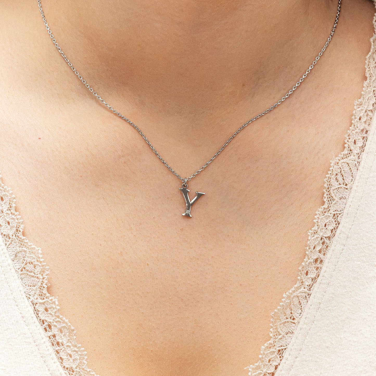 Halskette Flachpanzerkette 925/- Sterling Silber rhodiniert 48,0cm Diamant 0,008ct.