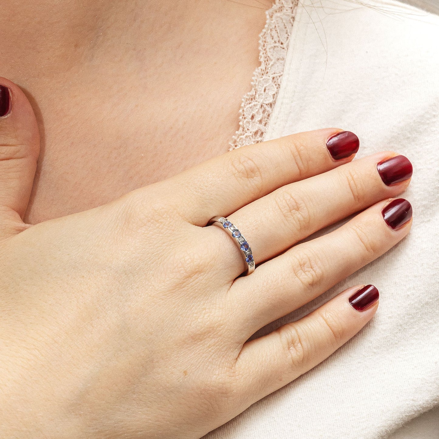 Ring 333/- Gold rhodiniert Diamant + Tansanit 0,025ct.