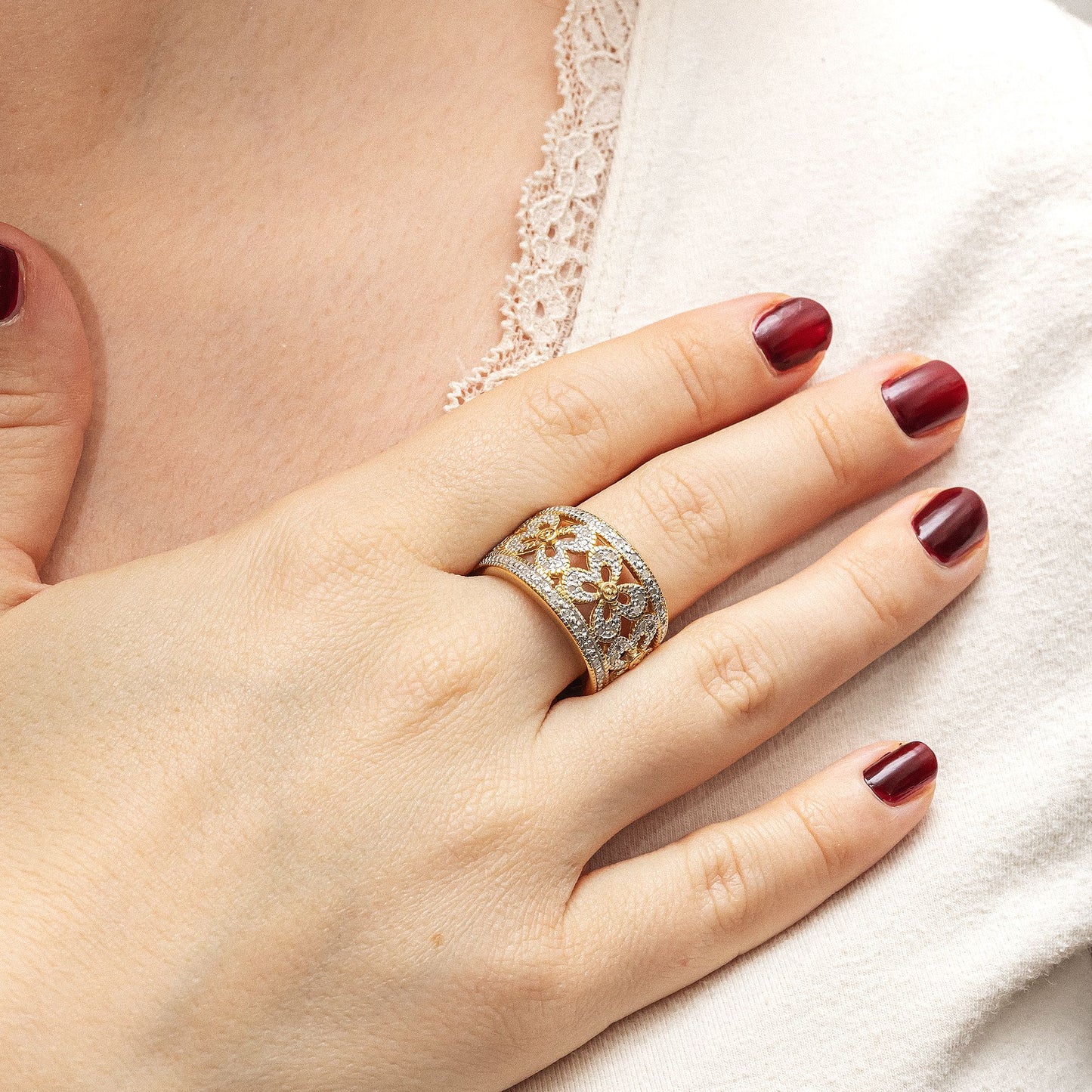 Ring 925/- Sterling Silber rhodiniert (teil) Diamant 0,20ct.