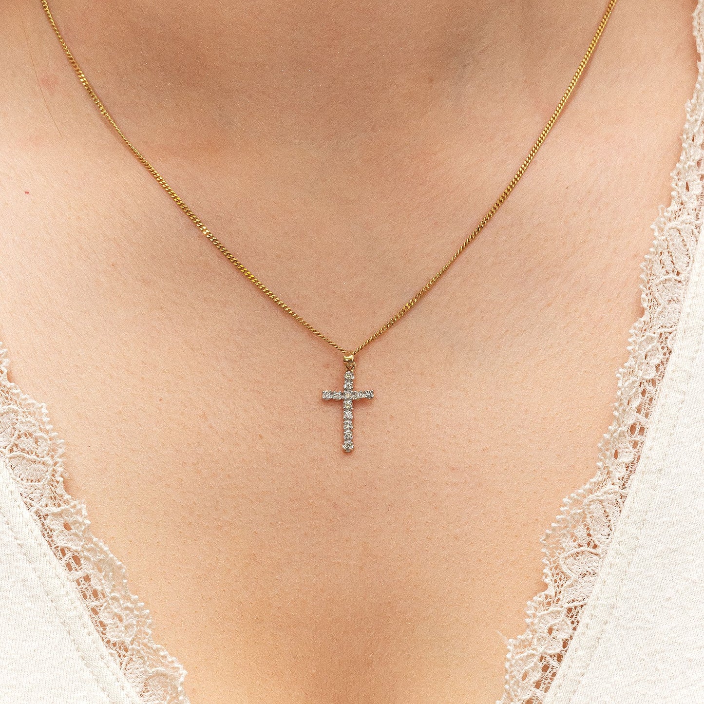 Halskette Flachpanzerkette 585/- Gold rhodiniert (teil) 45,0cm Diamant 0,12ct.