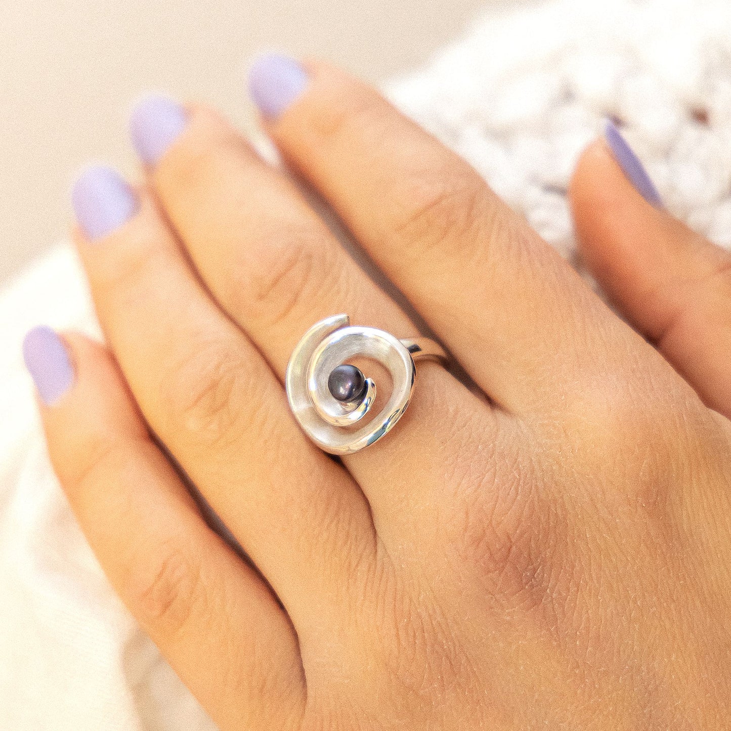 Ring 925/- Sterling Silber rhodiniert Perle