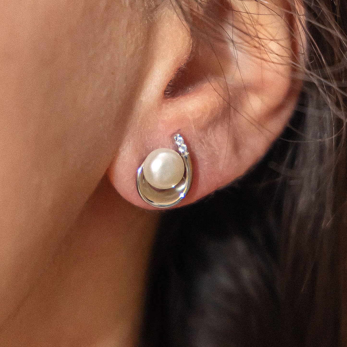 Ohrringe 925/- Sterling Silber rhodiniert 1,25cm Perle