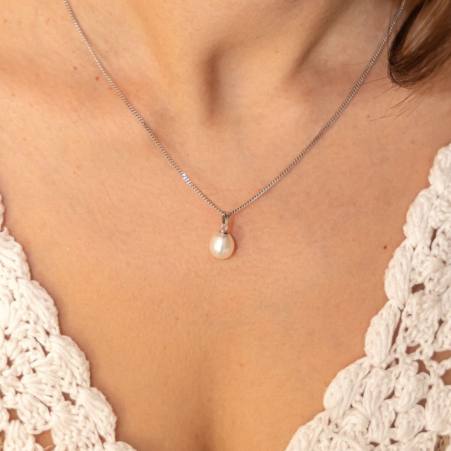 Halskette Ankerkette 925er Sterling Silber 45cm Perle