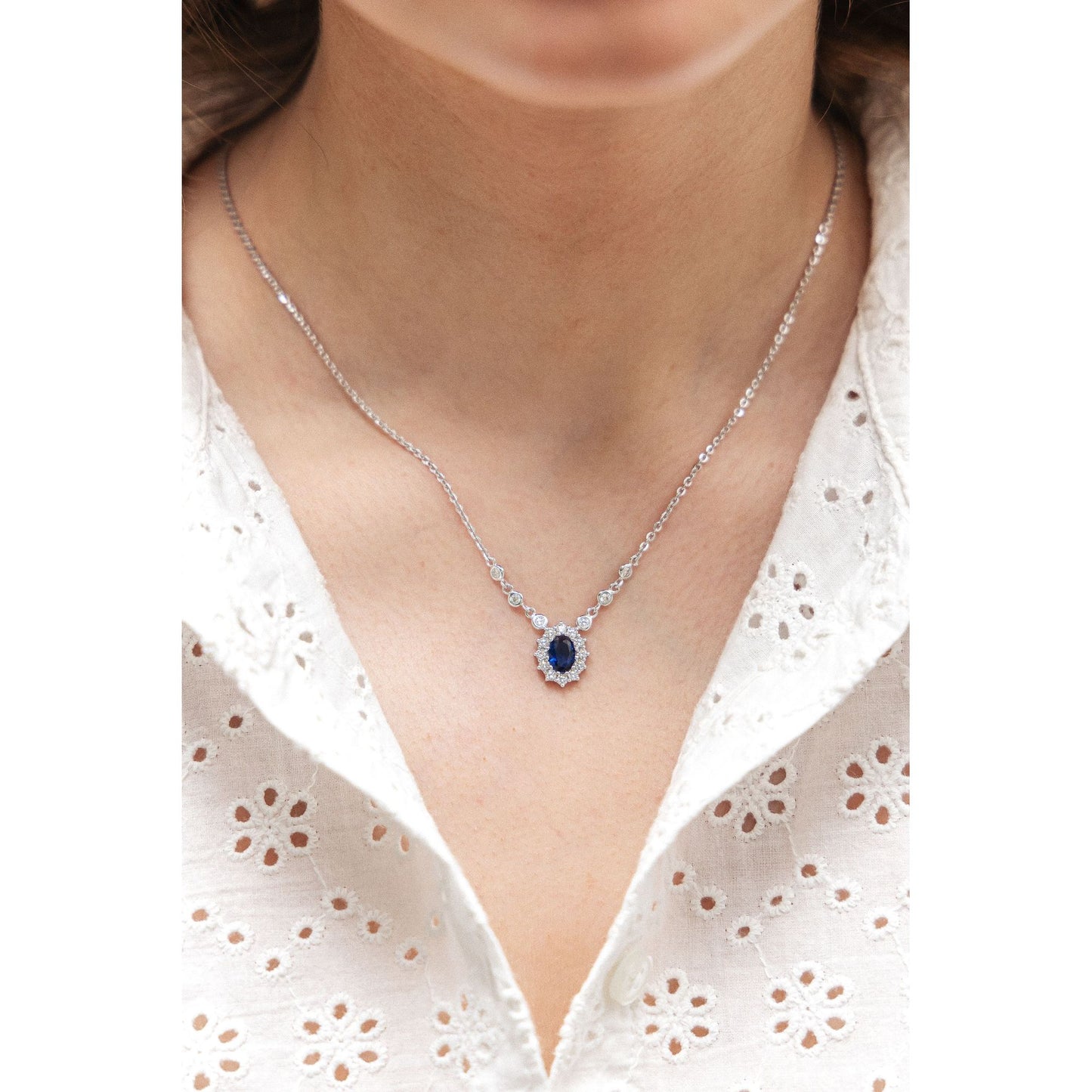 Halskette Ankerkette 925/- Sterling Silber rhodiniert 45,0cm Glasstein