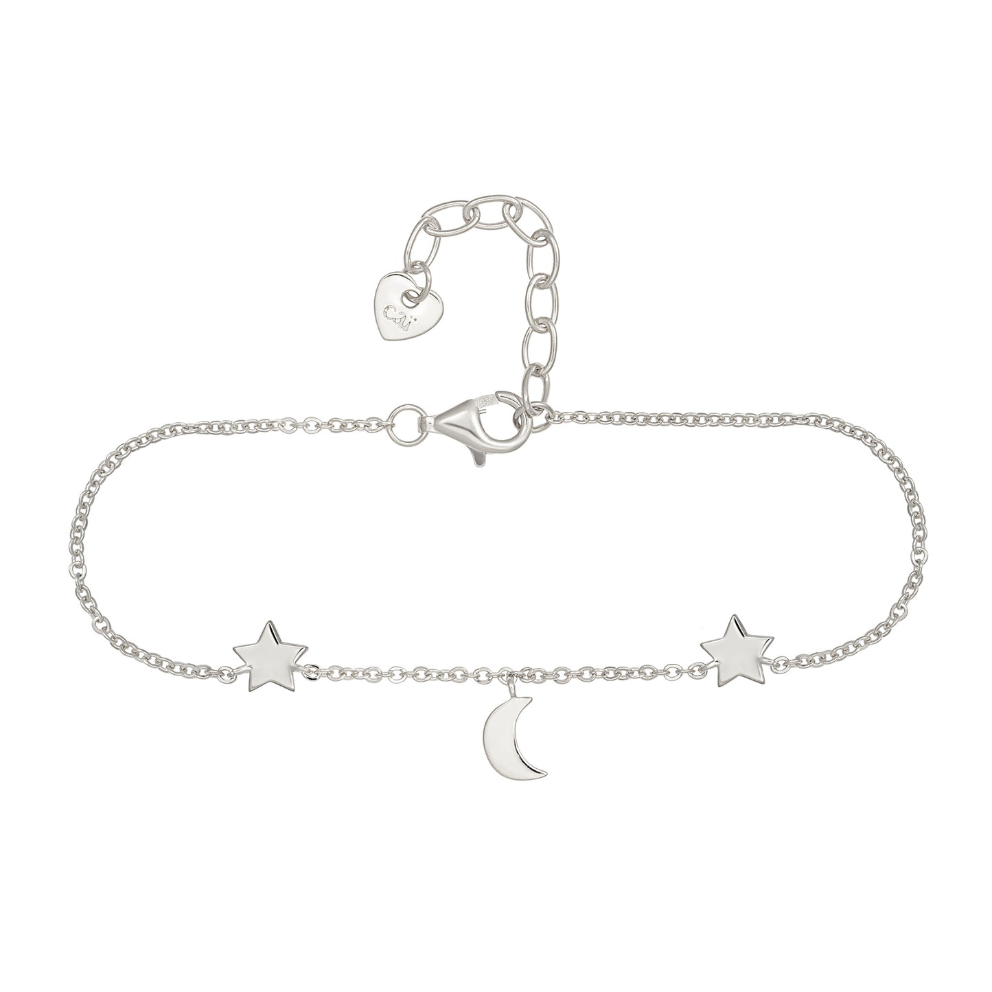 cai Armband 925 Sterling Silber rhodiniert Sterne Mond Flachpanzerkette 925/- Sterling Silber rhodiniert 19,0cm ohne Stein