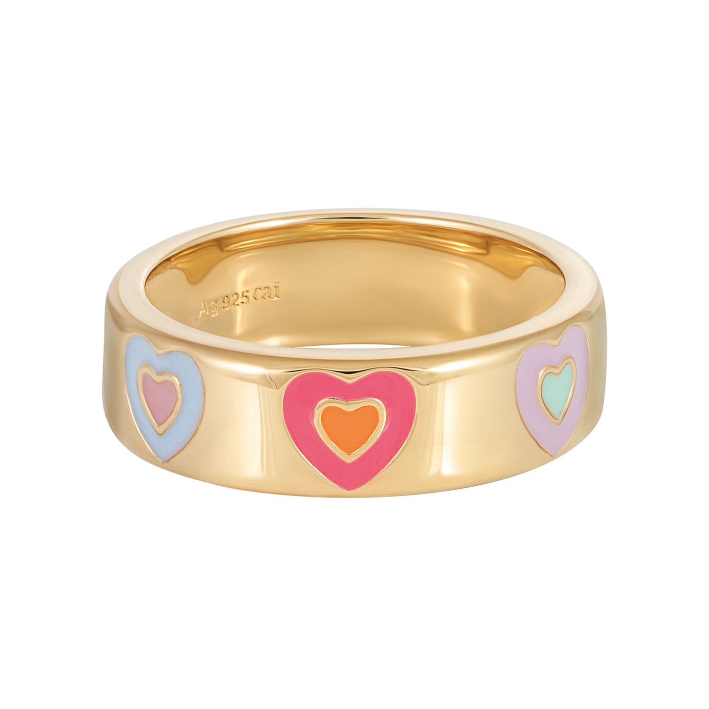 cai Ring 925 Sterling Silber vergoldet Email Herzen 925/- Sterling Silber vergoldet ohne Stein