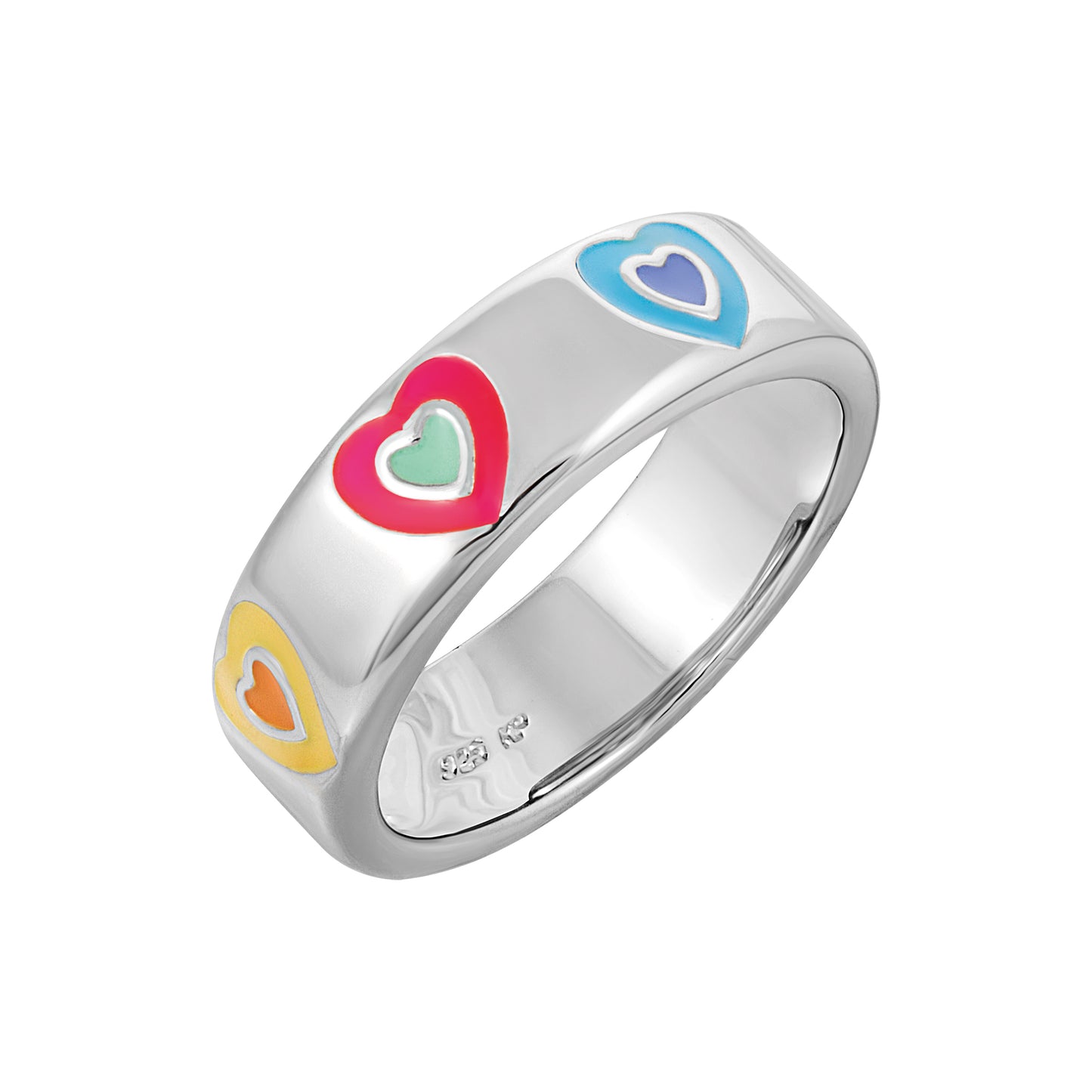 cai Ring 925 Sterling Silber rhodiniert Email Herzen 925/- Sterling Silber rhodiniert ohne