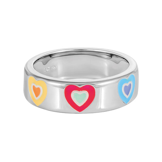 cai Ring 925 Sterling Silber rhodiniert Email Herzen 925/- Sterling Silber rhodiniert ohne