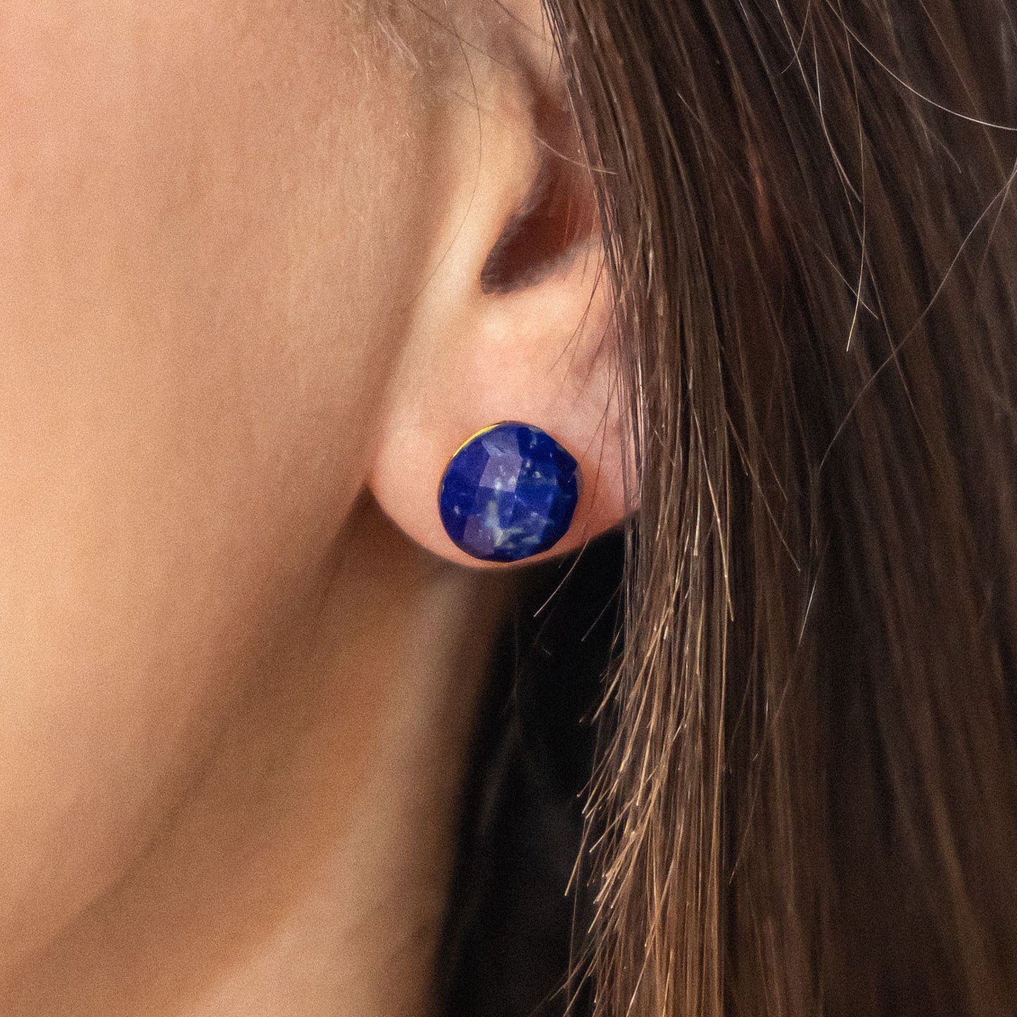 Ohrring 925 Silber vergoldet 925/- Sterling Silber vergoldet 1,0cm Lapislazuli