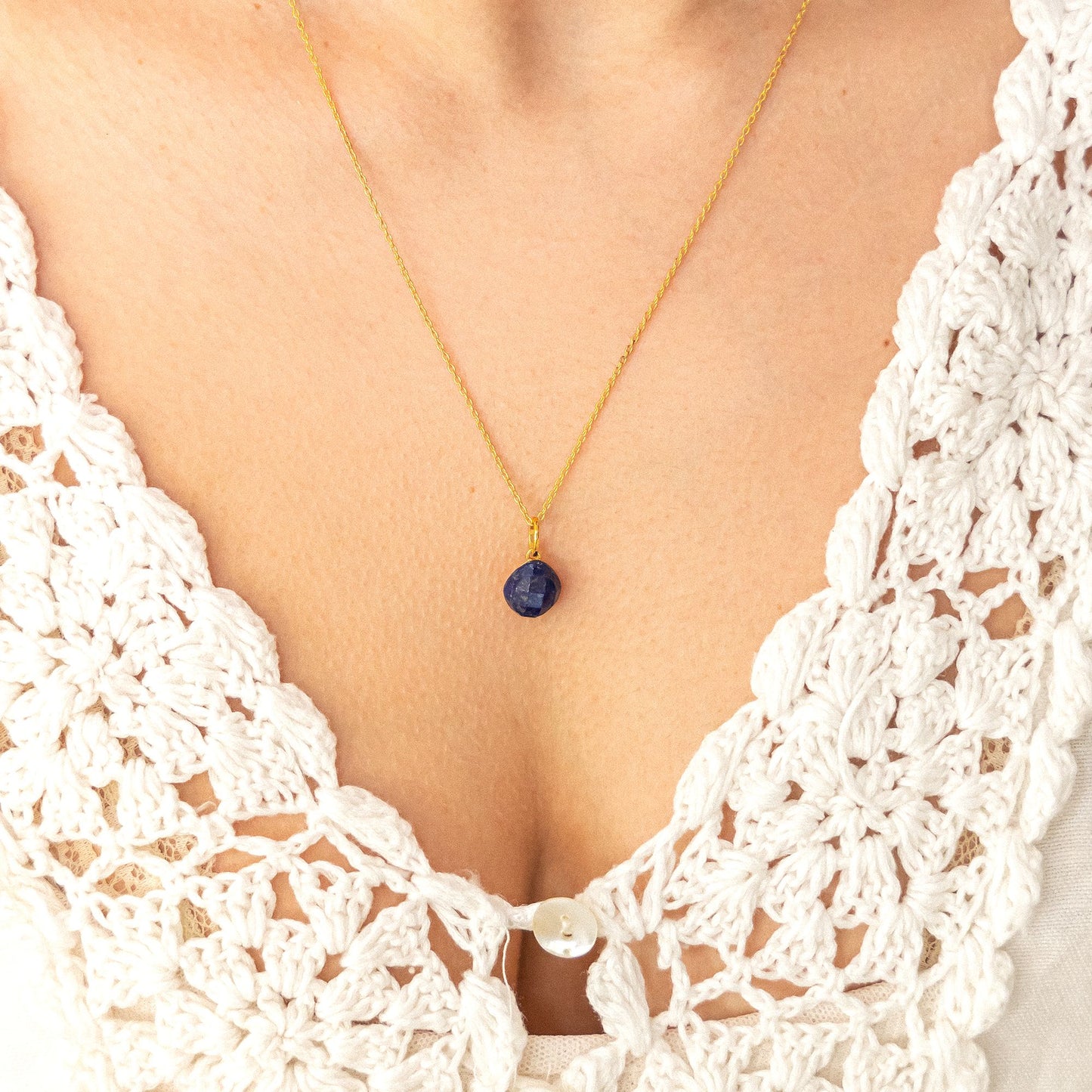 Halskette Silber vergoldet Lapislazuli Ankerkette 925/- Sterling Silber vergoldet 45,0cm Lapislazuli