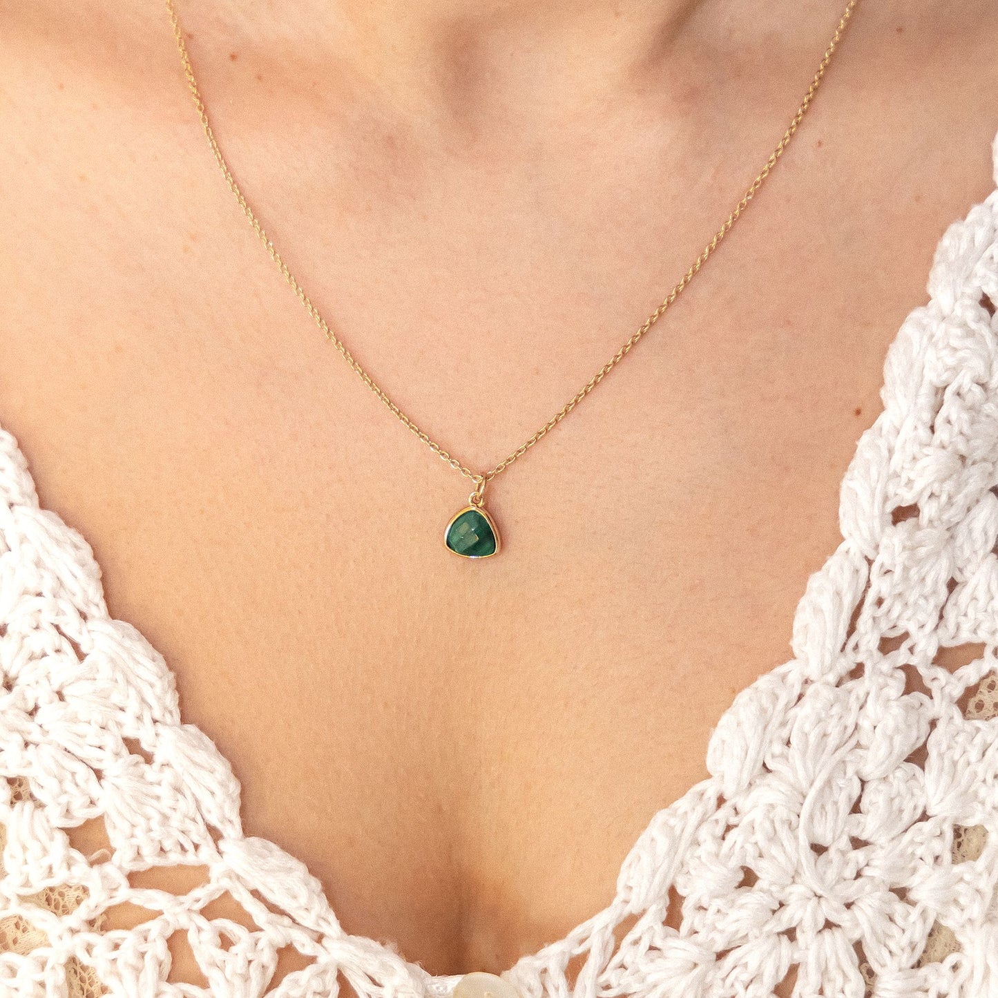 Anhänger mit Kette Ankerkette 925/- Sterling Silber vergoldet 45,0cm Malachit