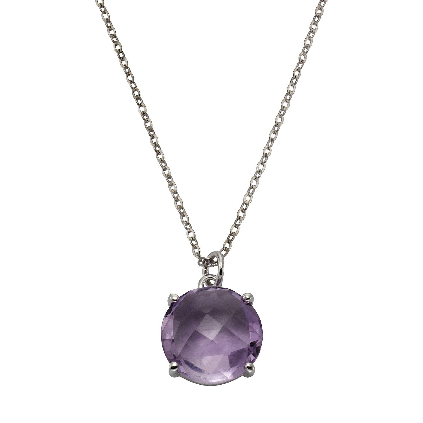 Halskette Ankerkette 925/- Sterling Silber rhodiniert 45,0cm Amethyst