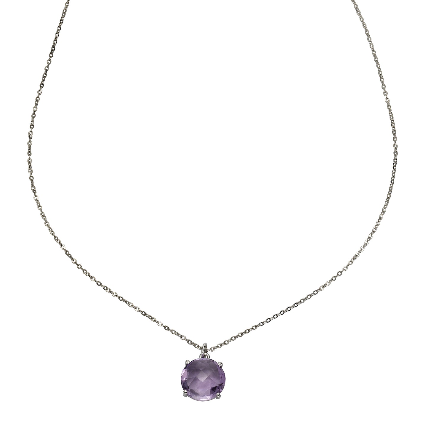 Halskette Ankerkette 925/- Sterling Silber rhodiniert 45,0cm Amethyst