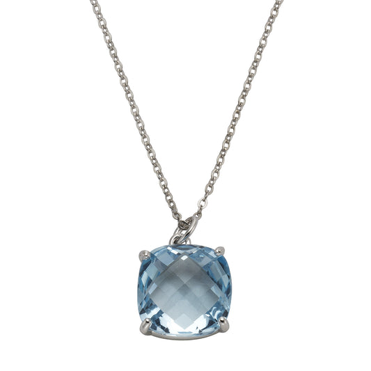 Halskette Ankerkette 925/- Sterling Silber rhodiniert 45,0cm Blautopas beh.