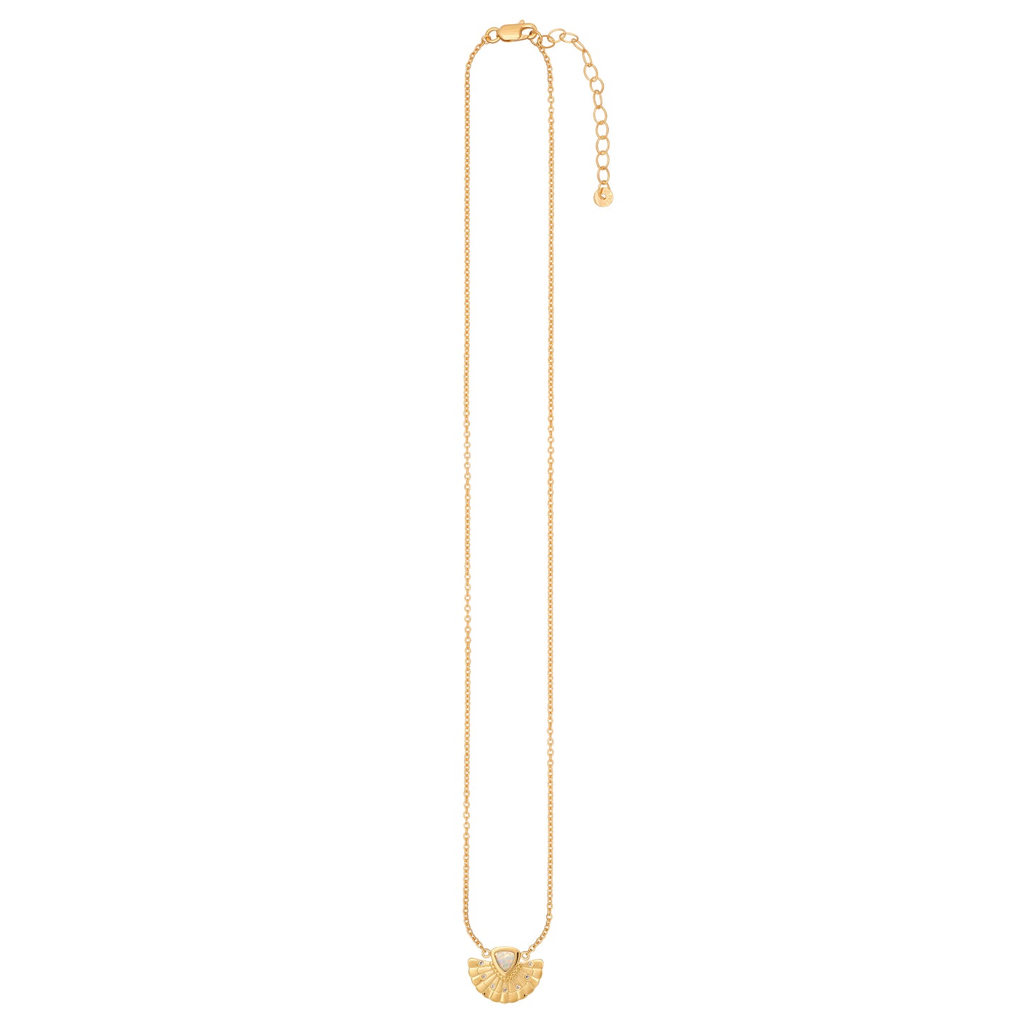 cai Collier 925 Silber vergoldet Boho Fächer Anhänger mit synth. Opal & Weißtopas Ankerkette 925/- Sterling Silber vergoldet 45,0cm Opal