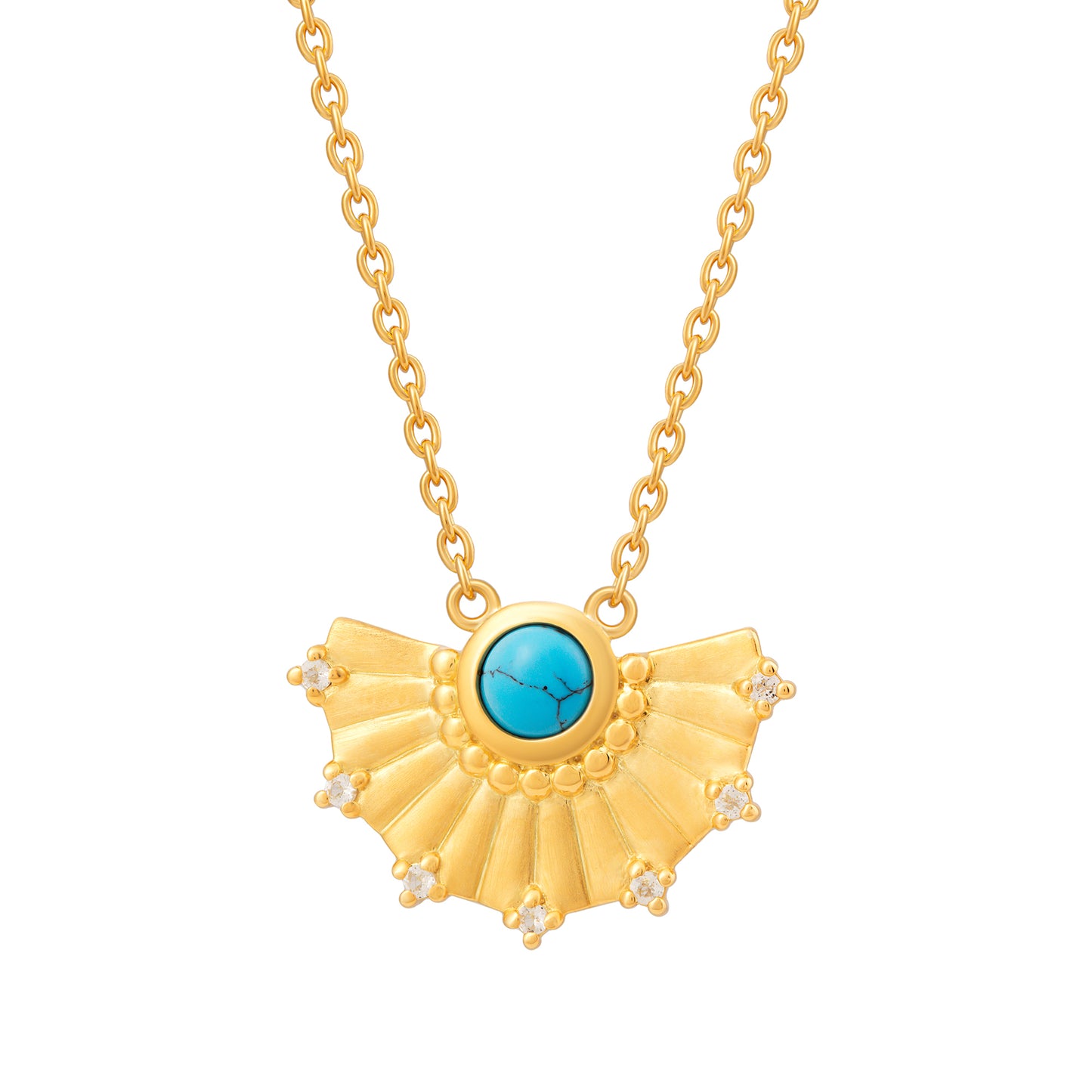 cai Collier 925 Silber vergoldet Fächer Anhänger mit Türkis & Weißtopas Ankerkette 925/- Sterling Silber vergoldet 45,0cm Türkis