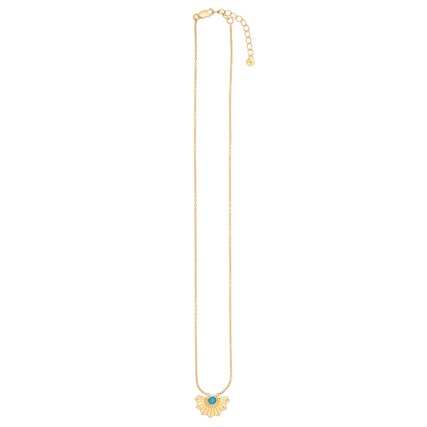 cai Collier 925 Silber vergoldet Fächer Anhänger mit Türkis & Weißtopas Ankerkette 925/- Sterling Silber vergoldet 45,0cm Türkis