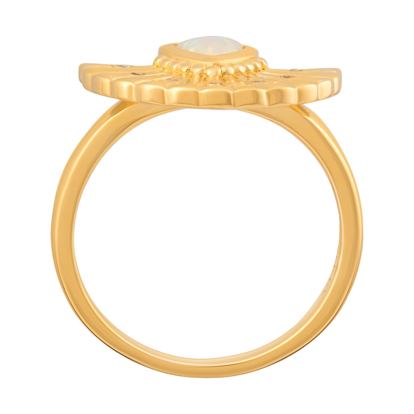 cai Ring 925 Silber vergoldet Boho Fächer mit synth. Opal & Weißtopas 925/- Sterling Silber vergoldet Opal