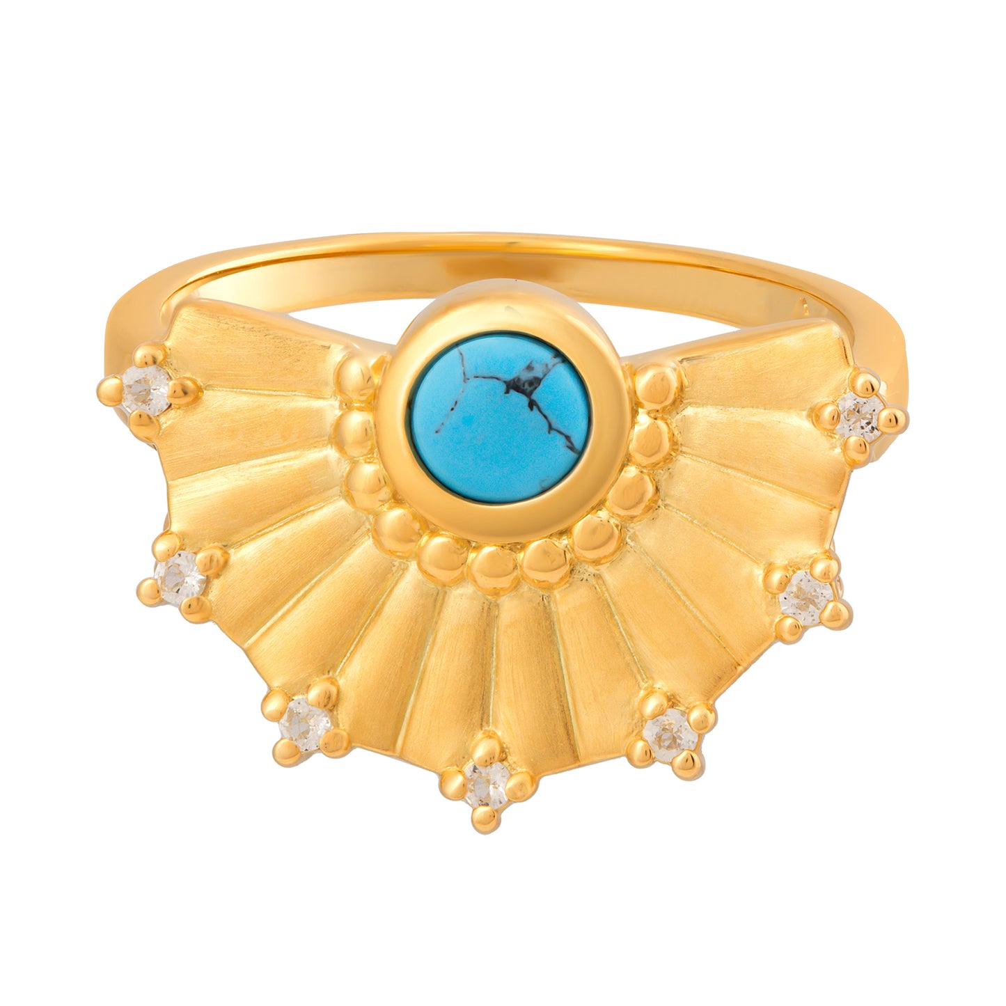 cai Ring 925 Silber vergoldet Fächer Anhänger mit Türkis & Weißtopas 925/- Sterling Silber vergoldet Opal