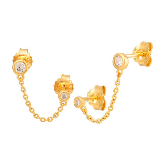 cai Doppelohrstecker 925 Sterling Silber gelb vergoldet 925/- Sterling Silber vergoldet 0,6cm ohne