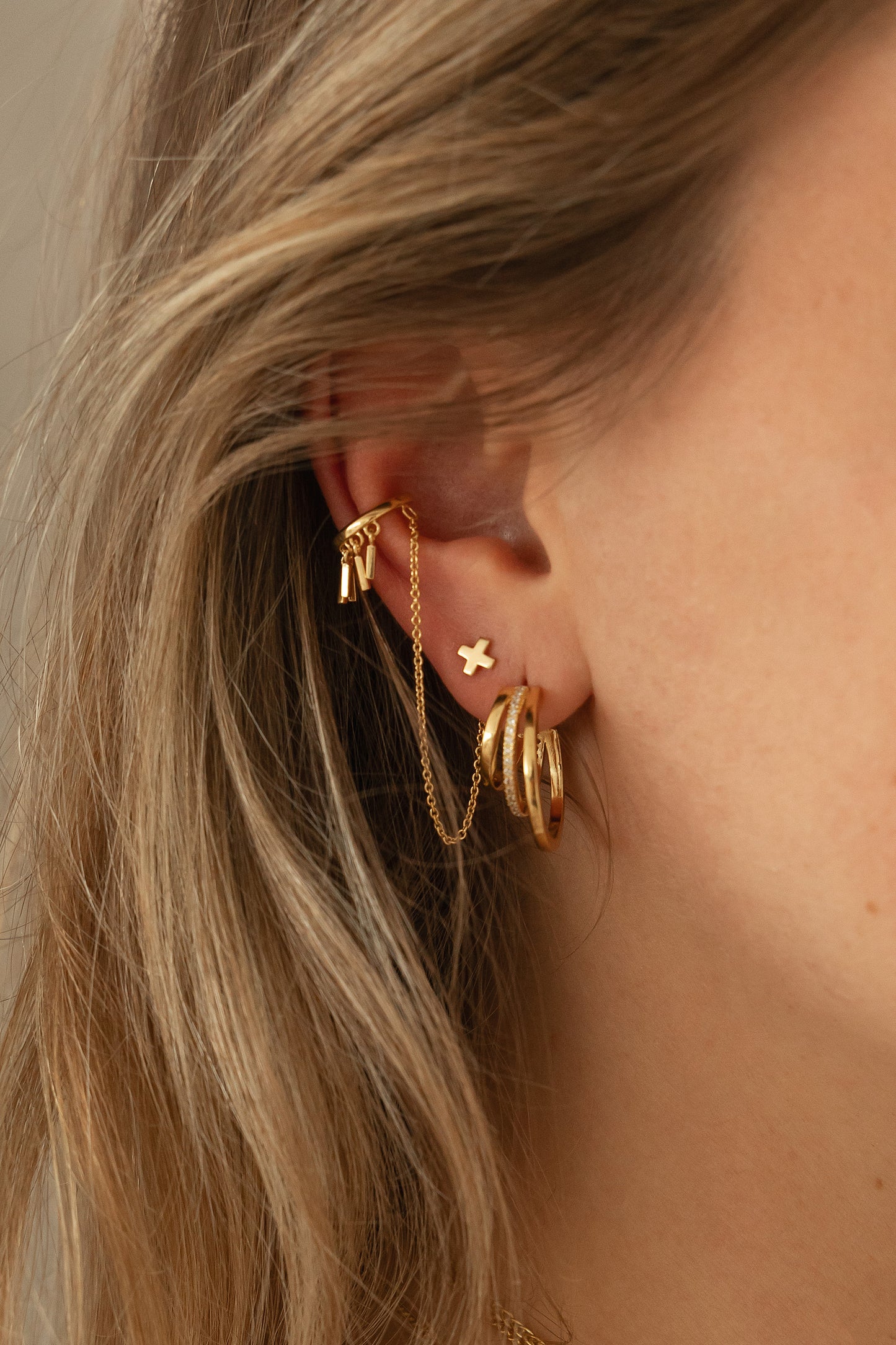 cai Single Ohrring 925/- Sterling Silber vergoldet 5,0cm ohne