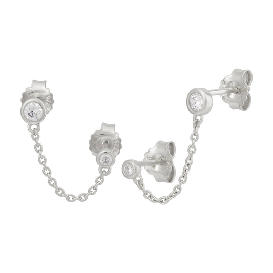 cai Doppelohrstecker 925 Sterling Silber rhodiniert 925/- Sterling Silber rhodiniert 0,6cm ohne