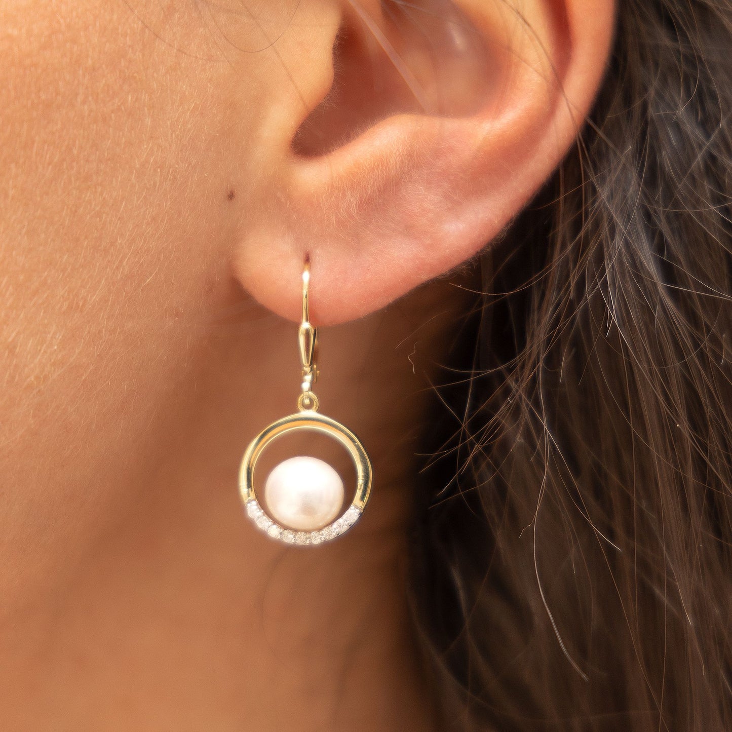 Ohrringe 375/- Gold rhodiniert (teil) 2,9cm Zirkonia