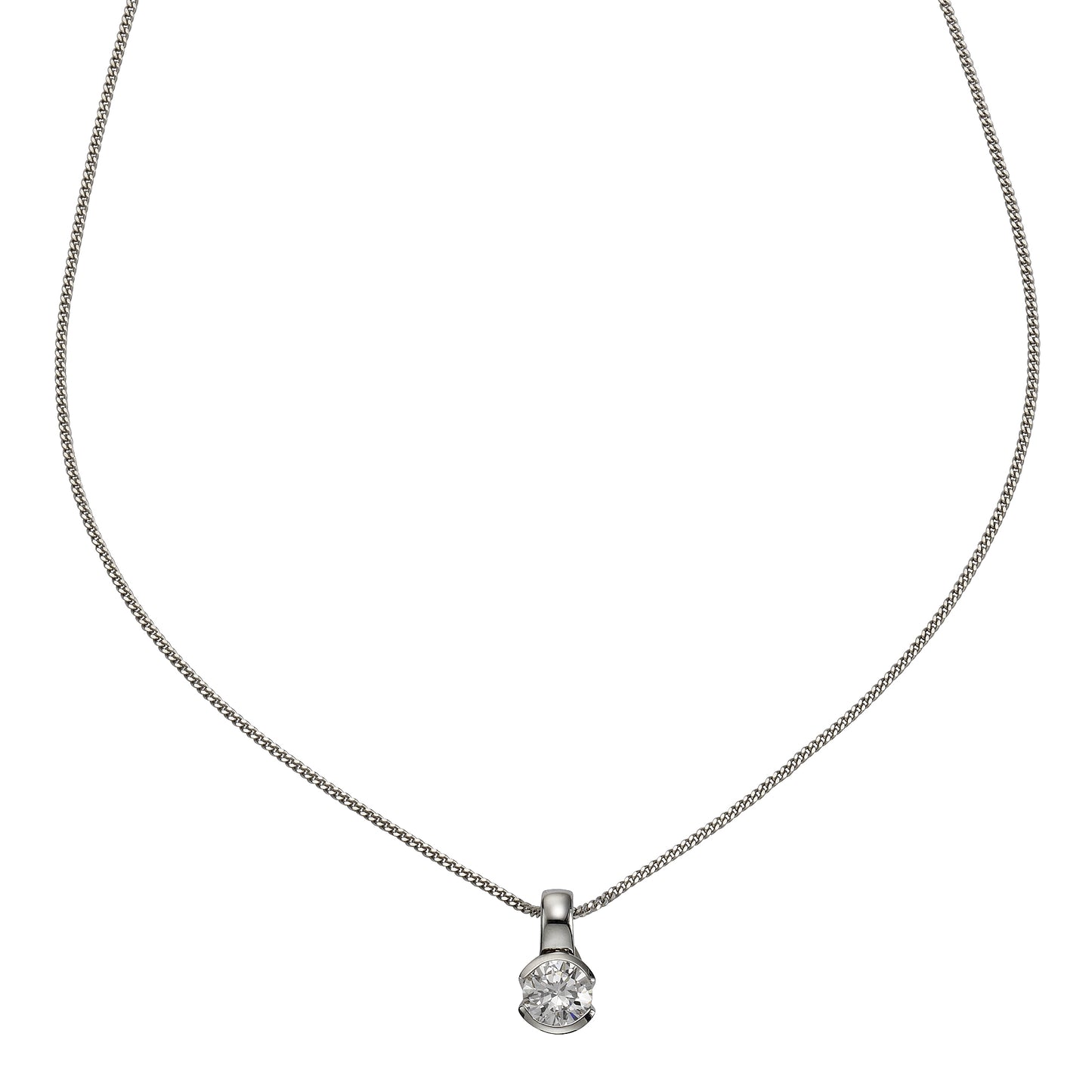 Anhänger mit Kette Panzerkette 925/- Sterling Silber rhodiniert 45cm Zirkonia