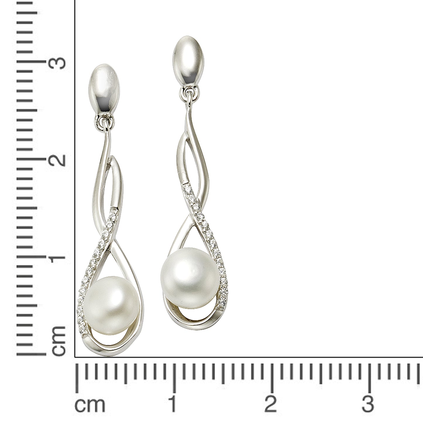 Ohrringe 925/- Sterling Silber rhodiniert 3,4cm Süßwasserzuchtperle