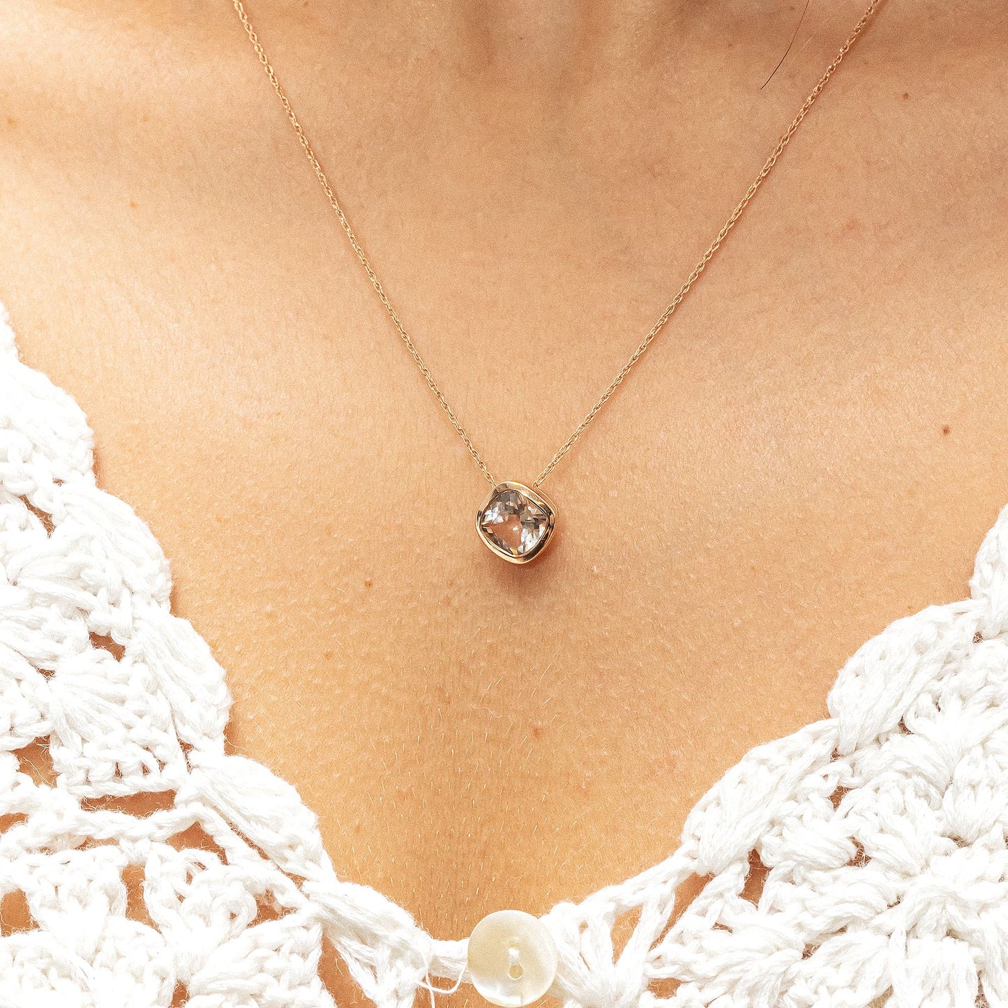 Anhänger mit Kette Ankerkette 585/- Gold 46cm Morganit