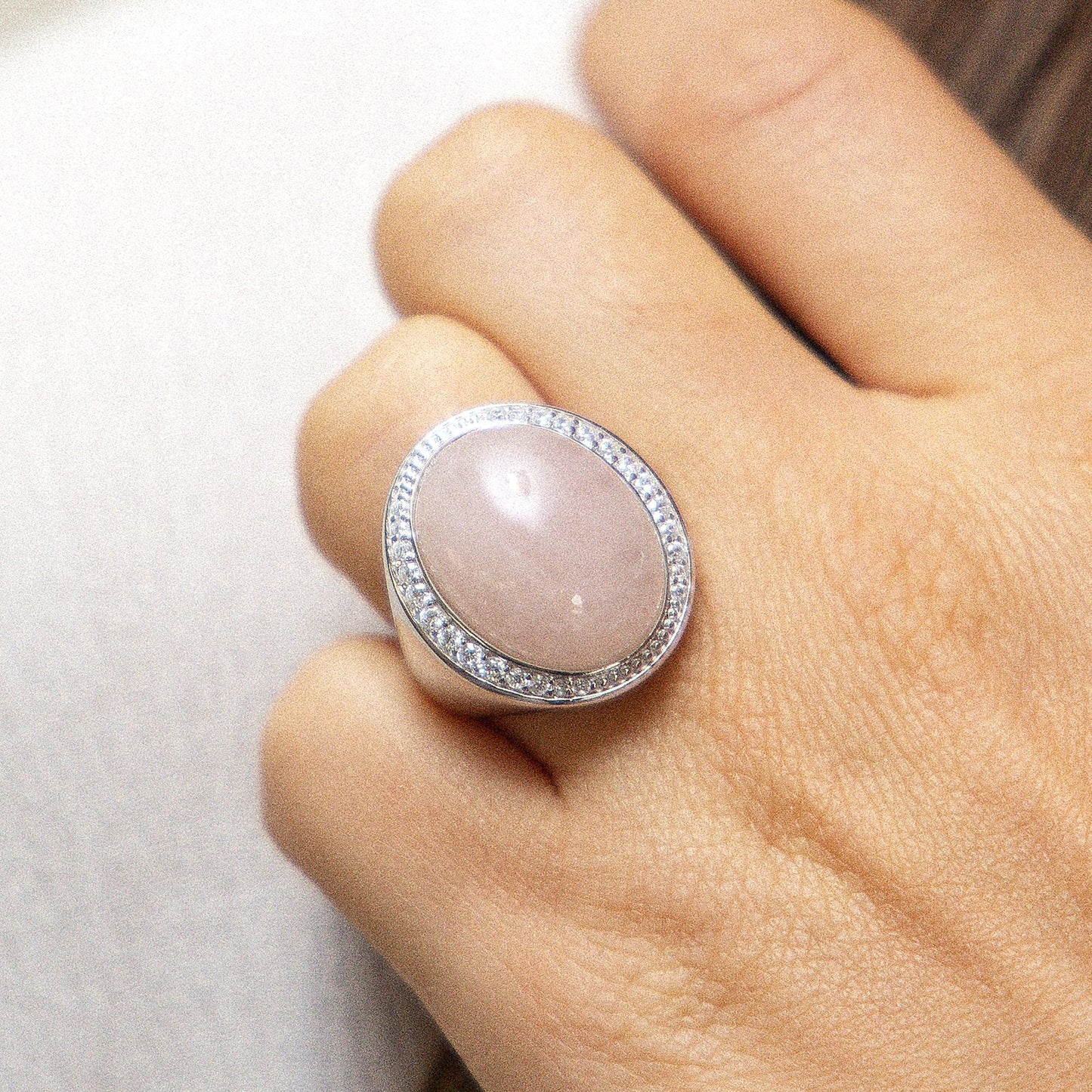 Ring 925/- Sterling Silber rhodiniert Rosenquarz